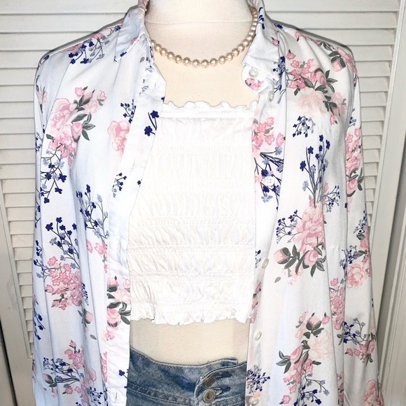 H&M White button down floral print long sleeve shirt Women’s Size 14 - Picture 6 of 11